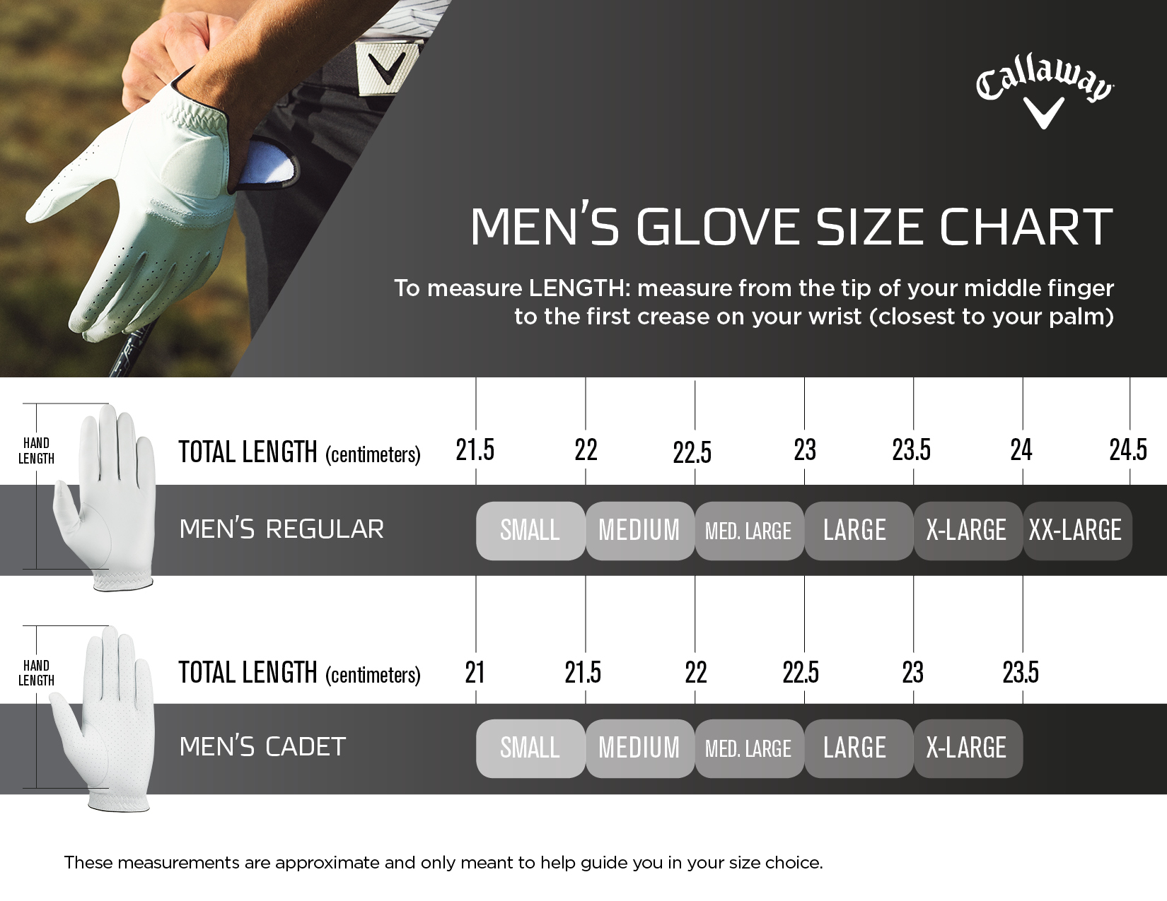 adidas golf glove size chart